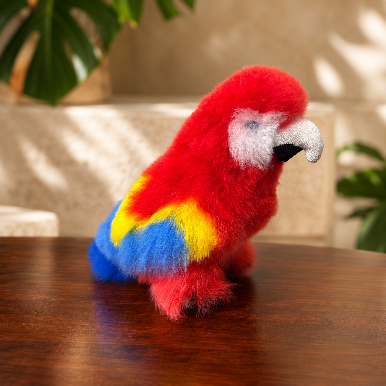 Luxury Scarlet Macaw Stuffed Animal – Handmade Baby Alpaca Fur Plush from Peru