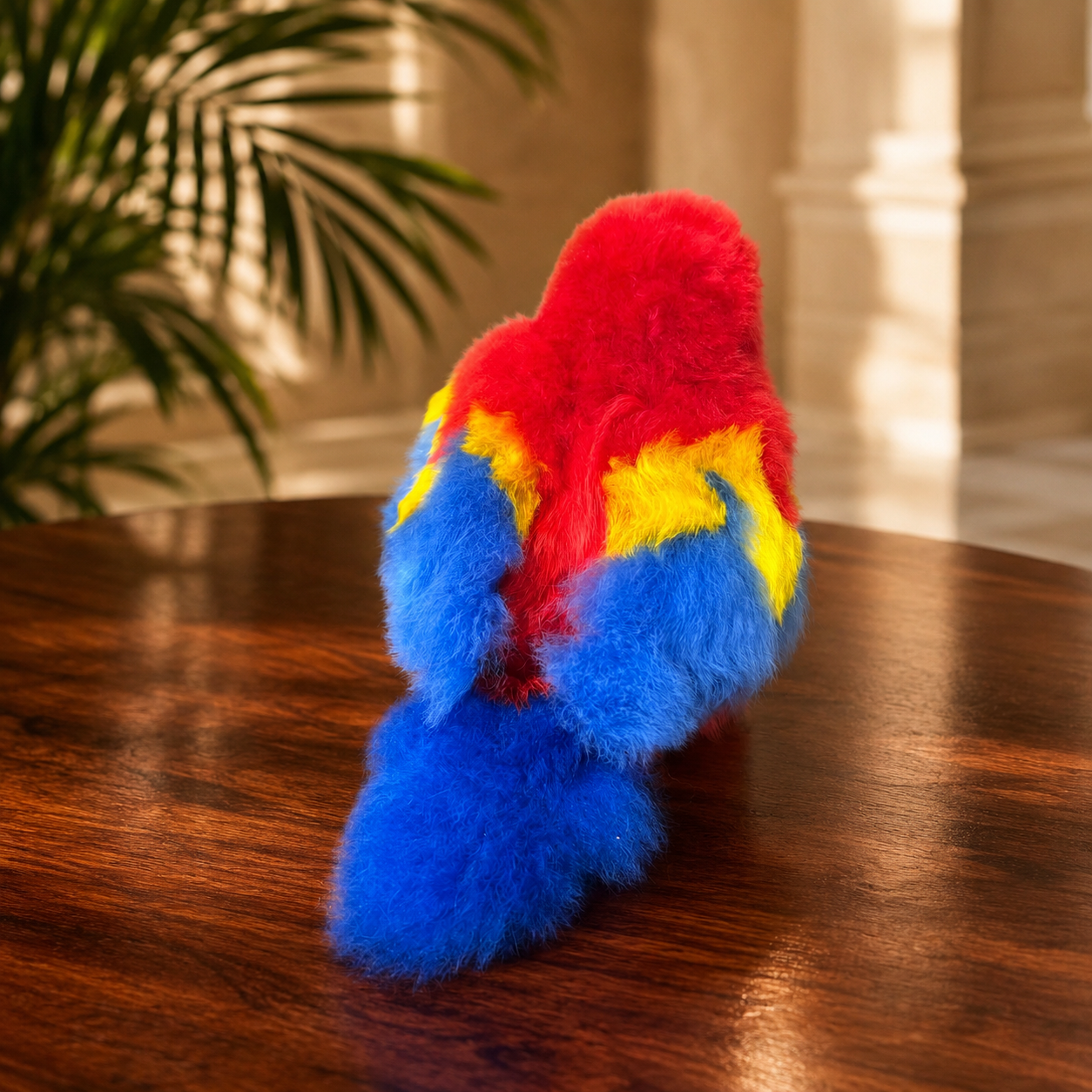Luxury Scarlet Macaw Stuffed Animal – Handmade Baby Alpaca Fur Plush from Peru