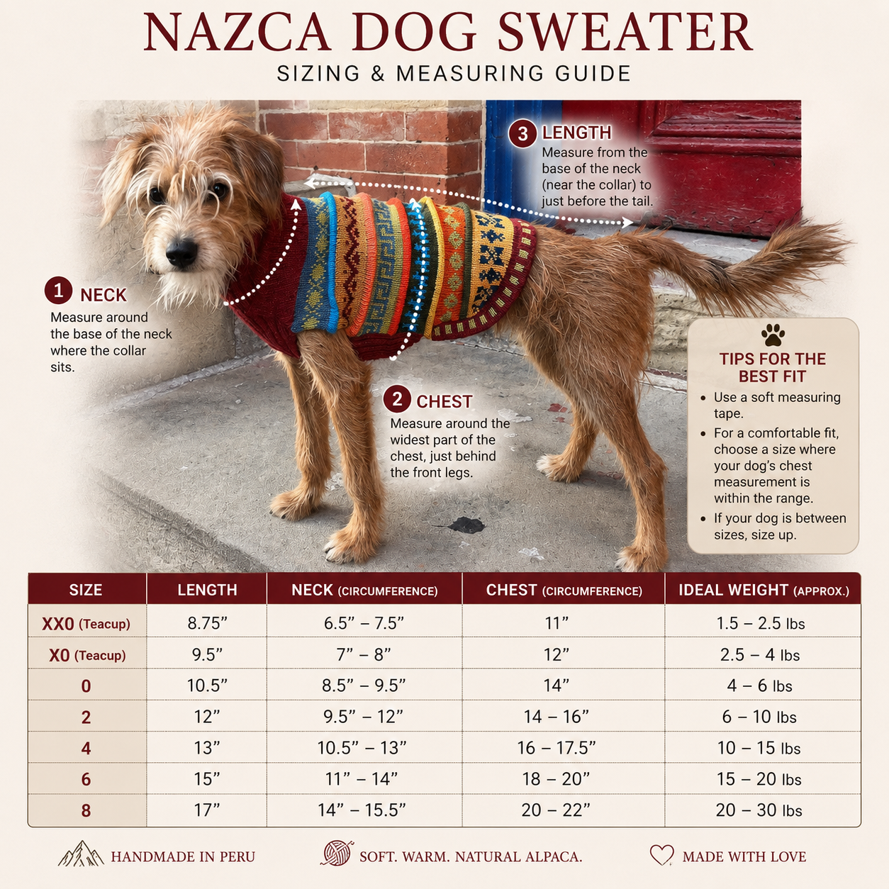 Inca Red Nazca Alpaca dog sweater (Size XX0-8)