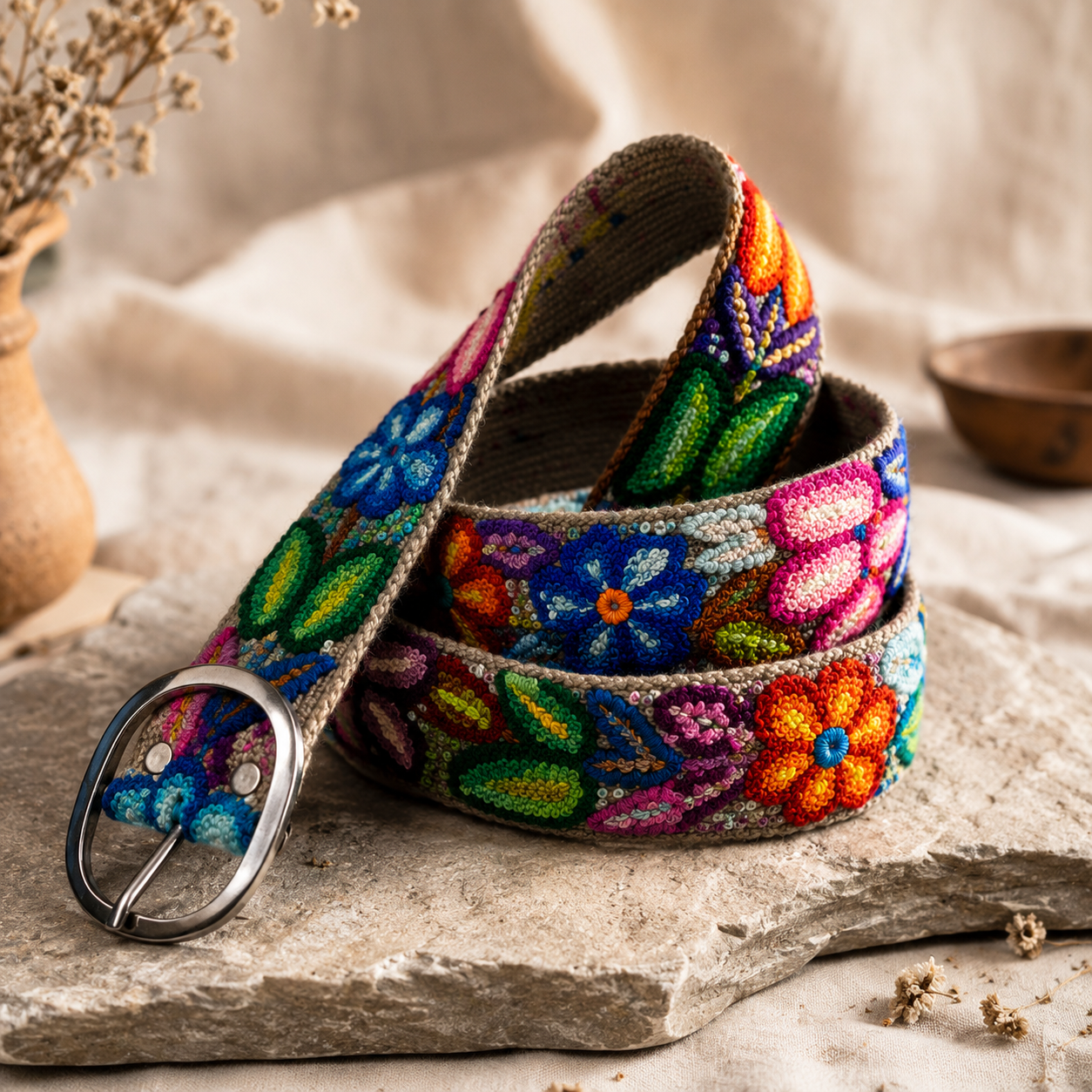Hand-Embroidered Alpaca Belt – SIZE M