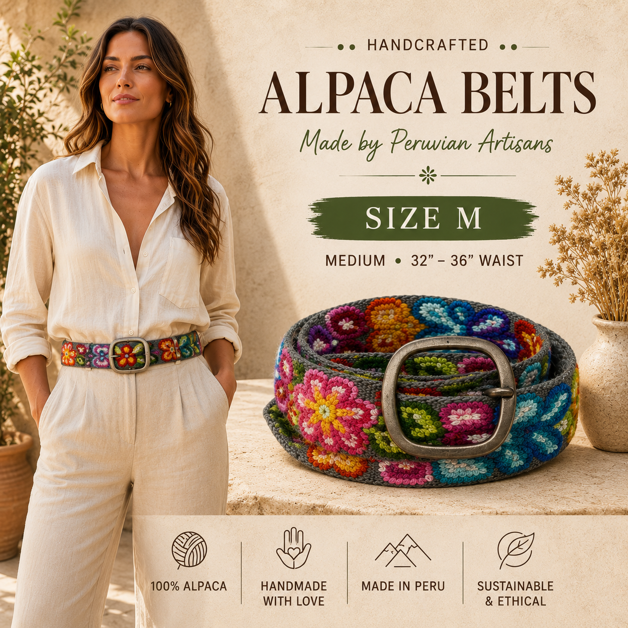 Hand-Embroidered Alpaca Belt – SIZE M