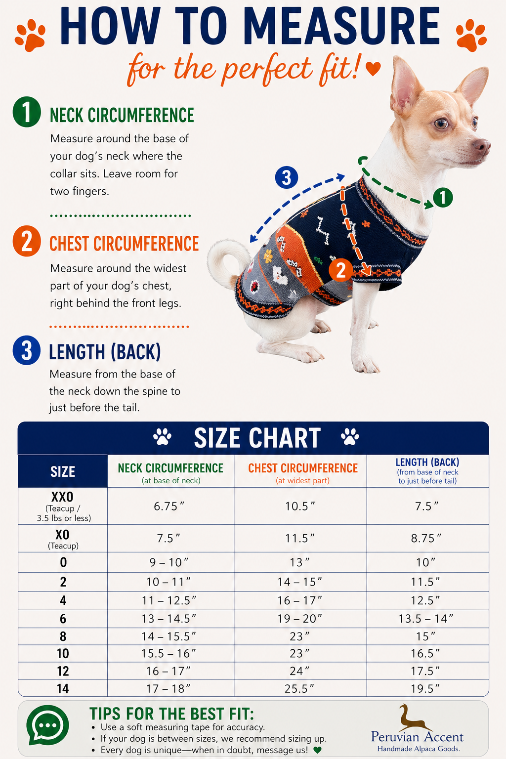 HARLEY COLOR Handmade Peruvian Dog Sweater All Sizes (XX0-14)