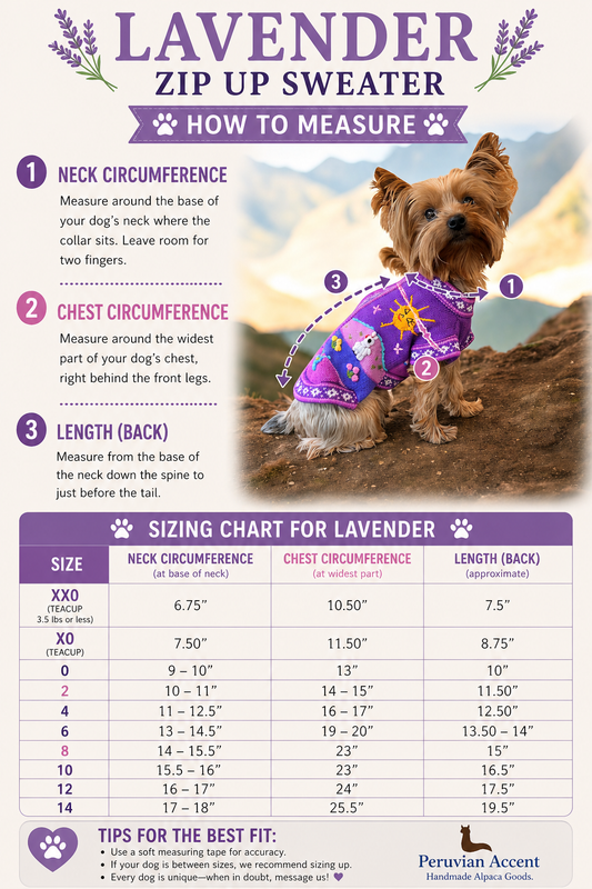 LAVENDER Handmade Peruvian Dog Sweater All Sizes (X0-14)