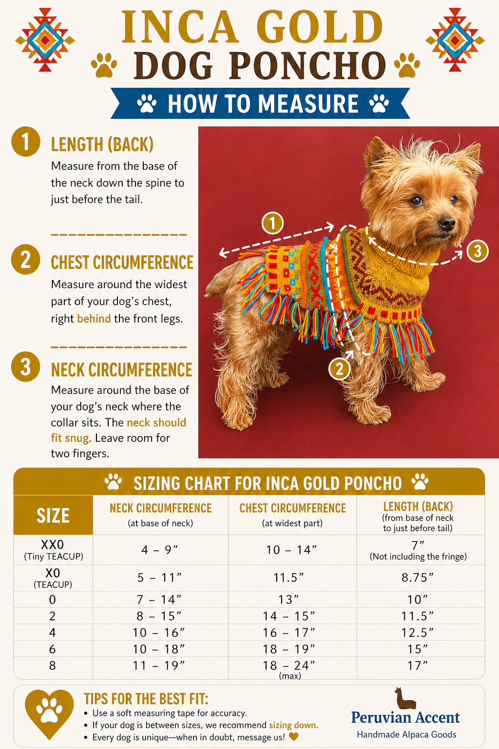 INCA GOLD Alpaca dog poncho (sizes X0-8)