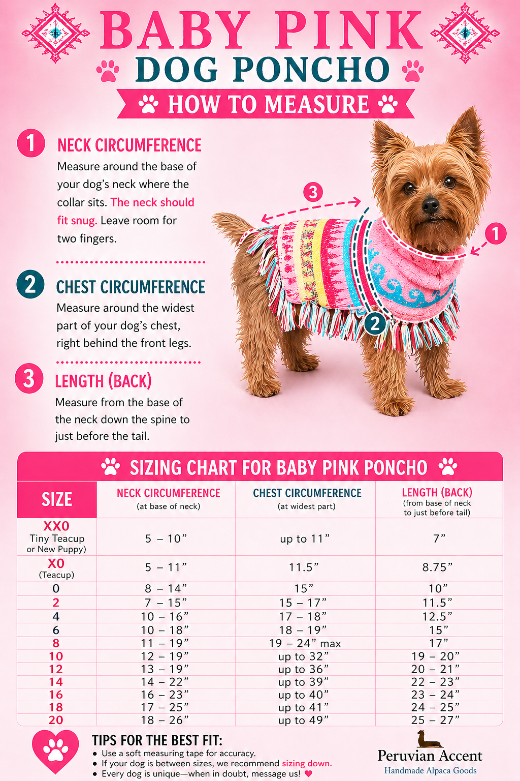 Baby Pink Alpaca Dog Poncho | Handmade Dog Coat XX0–20 | Warm Winter Pet Sweater