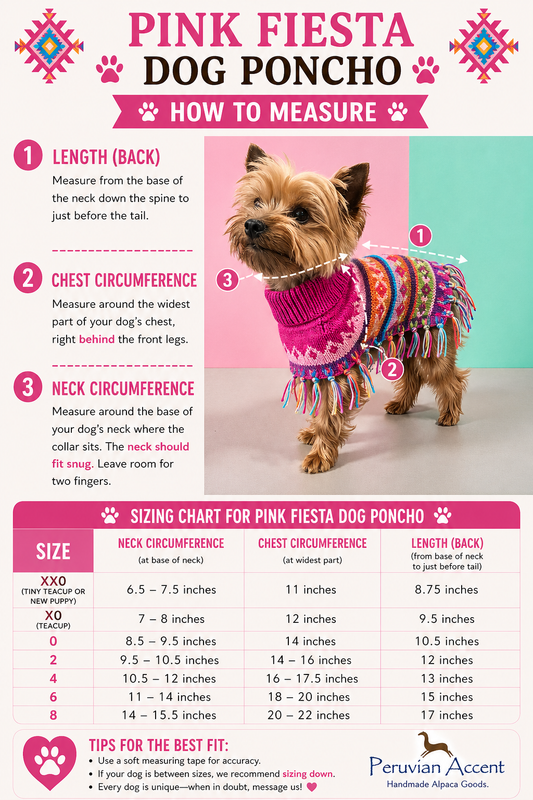 Pink Fiesta Alpaca Dog Poncho – Handmade Baby Alpaca Coat for Dogs 2lbs-35lbs.