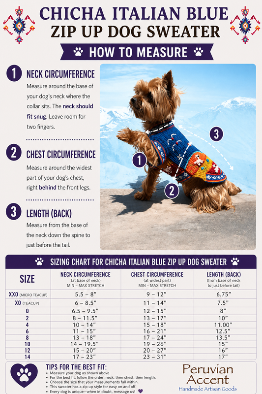 Italian Blue Alpaca Zip-Up Dog Sweater | Handmade Peruvian Luxury