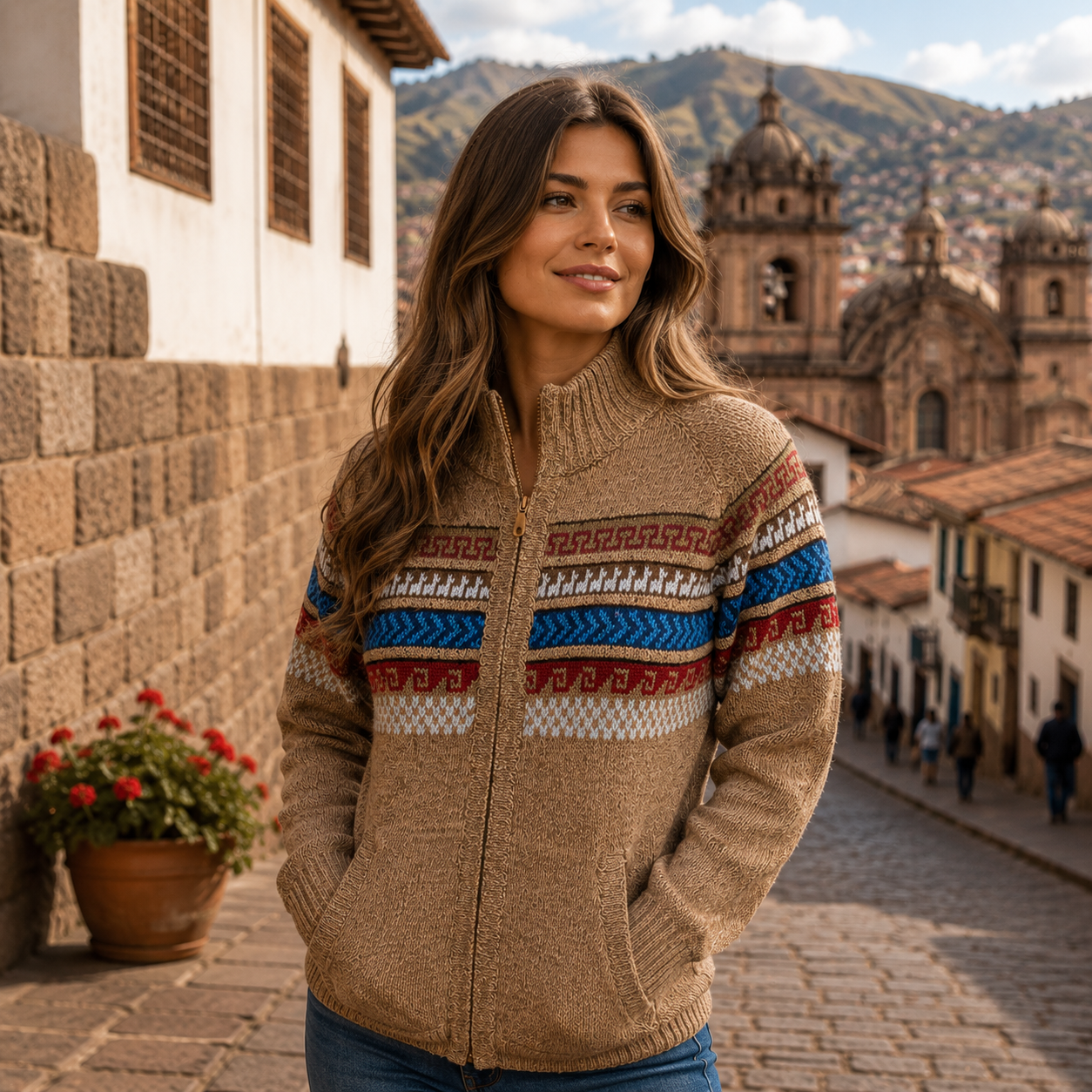 CUSCO ZIP UP STYLE ALPACA SWEATER (UNISEX)