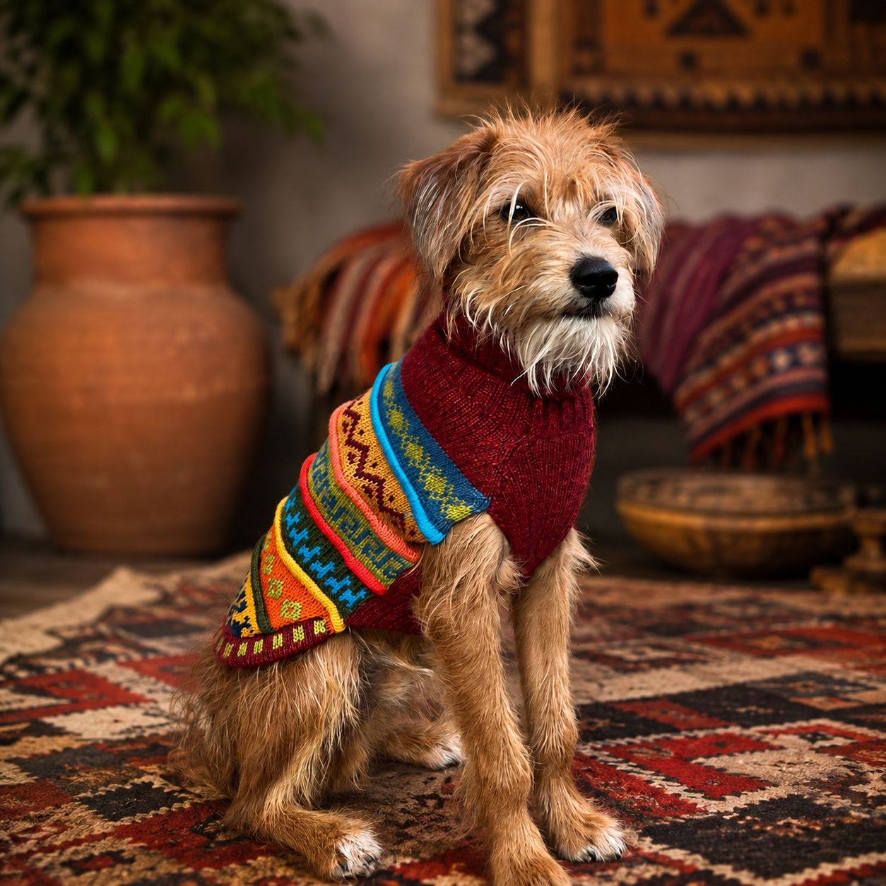 Inca Red Nazca Alpaca dog sweater (Size XX0-8)