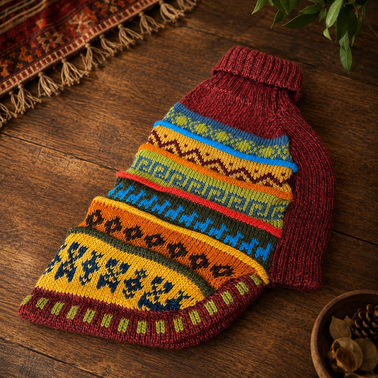 Inca Red Nazca Alpaca dog sweater (Size XX0-8)