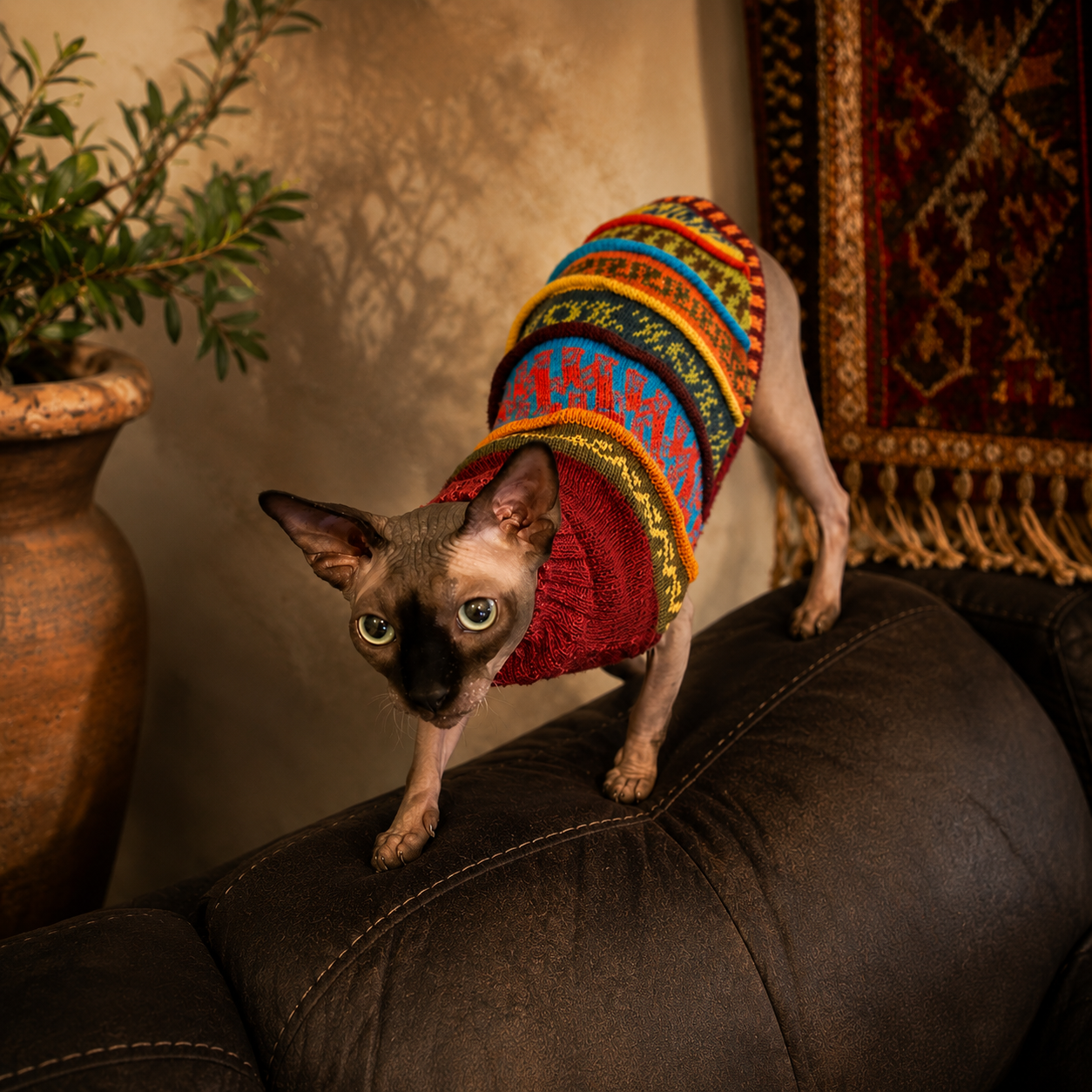 Inca Red Nazca Alpaca dog sweater (Size XX0-8)