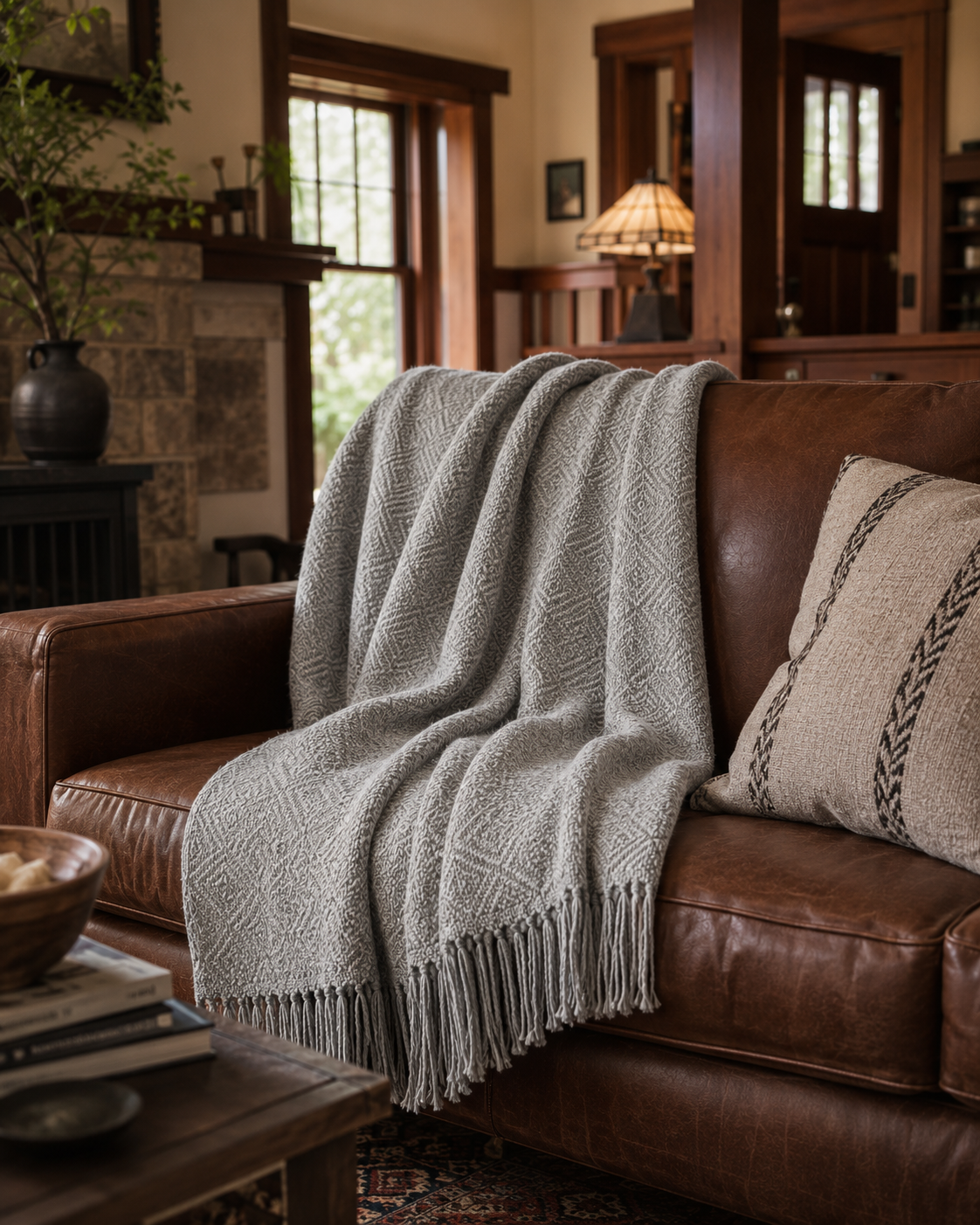 Silver Alpaca Throw Blanket. Hand-loomed