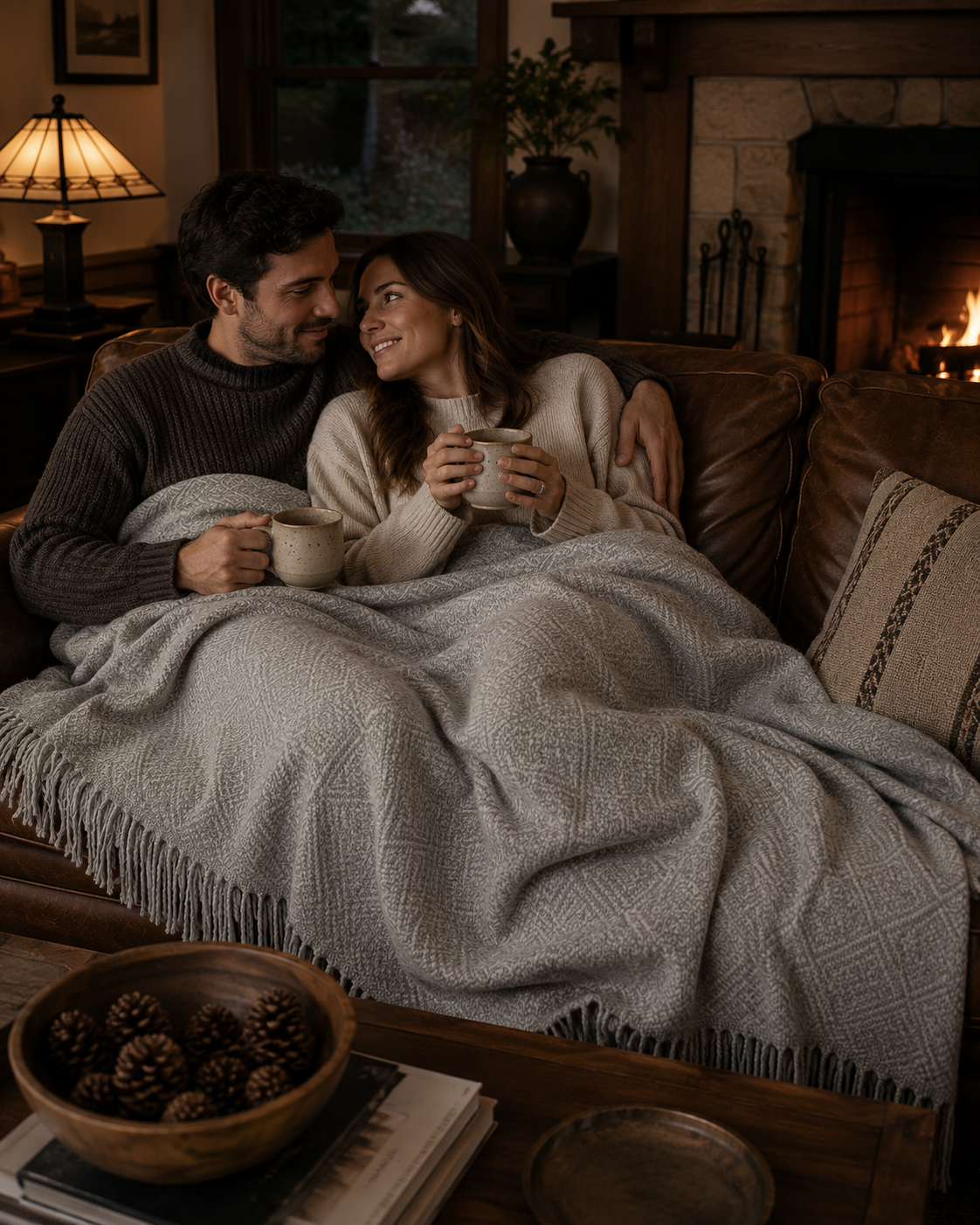 Silver Alpaca Throw Blanket. Hand-loomed