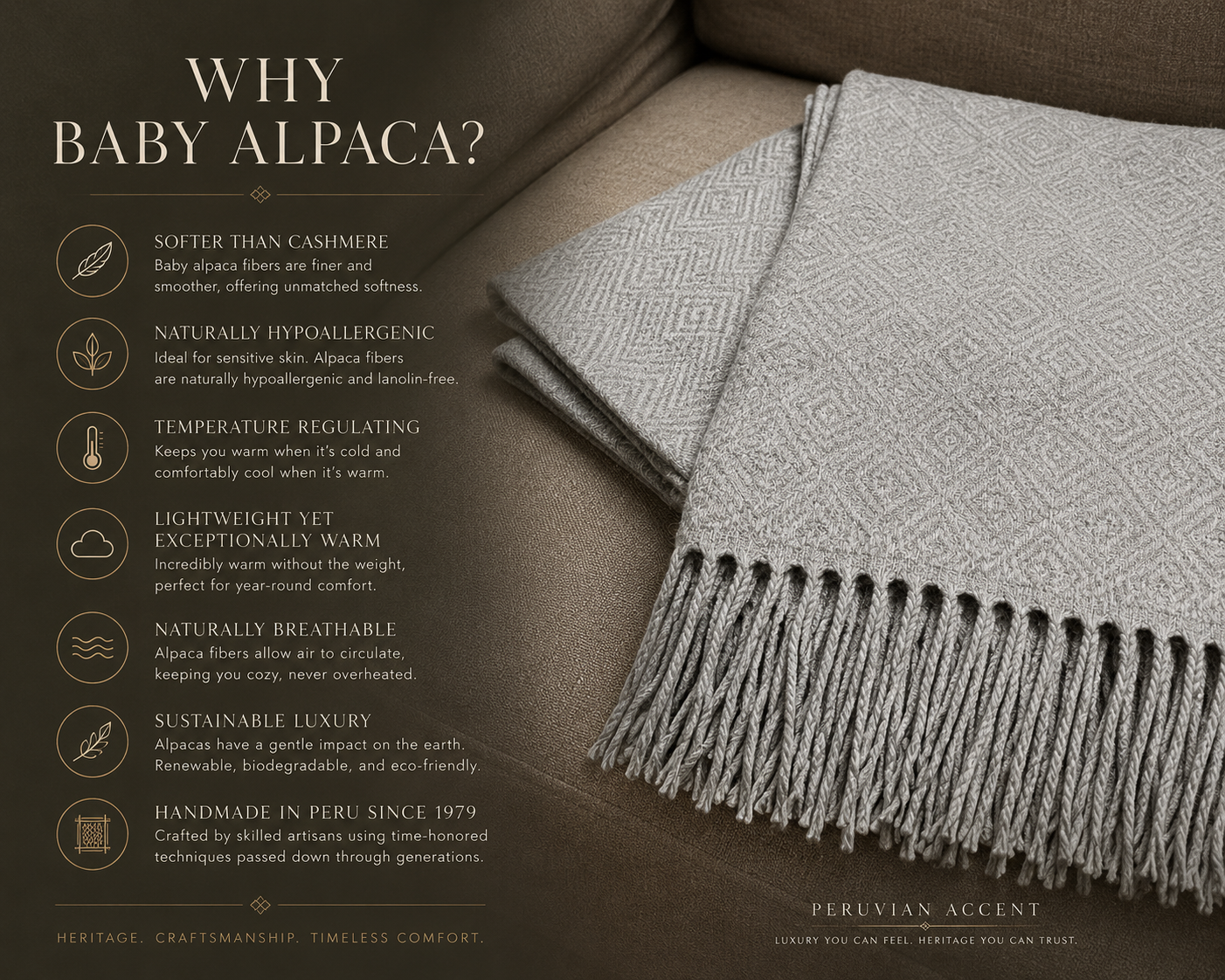 Silver Alpaca Throw Blanket. Hand-loomed
