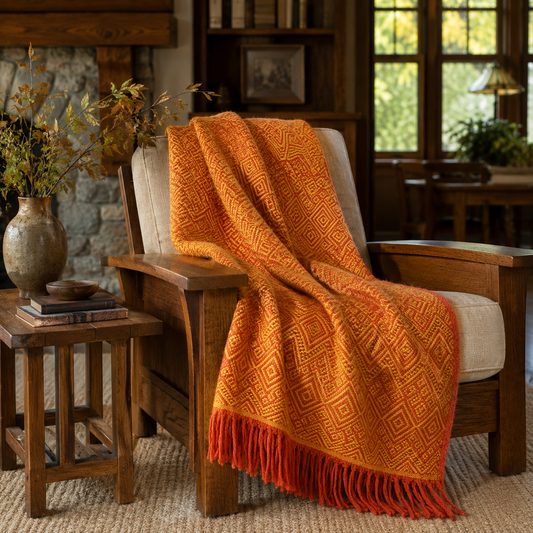 Andean Ember Alpaca Throw Blanket (Gold & Orange)