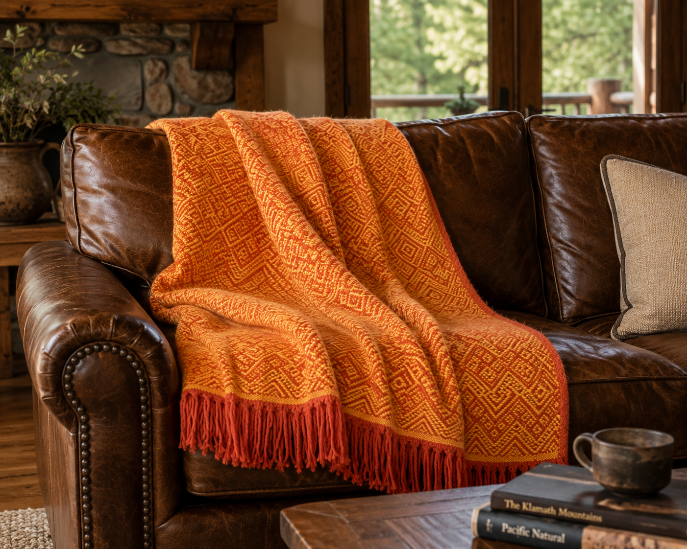 Andean Ember Alpaca Throw Blanket (Gold & Orange)