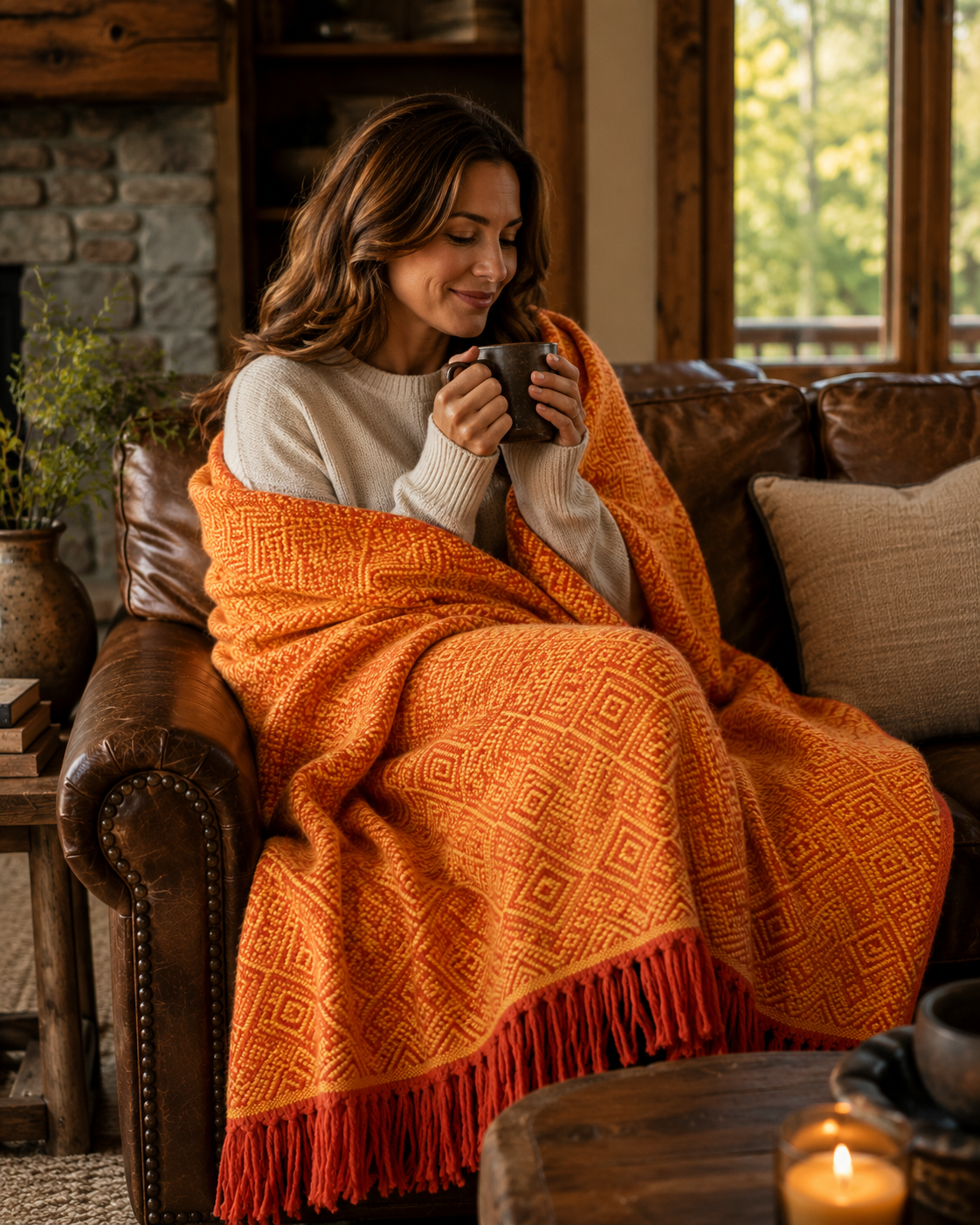 Andean Ember Alpaca Throw Blanket (Gold & Orange)