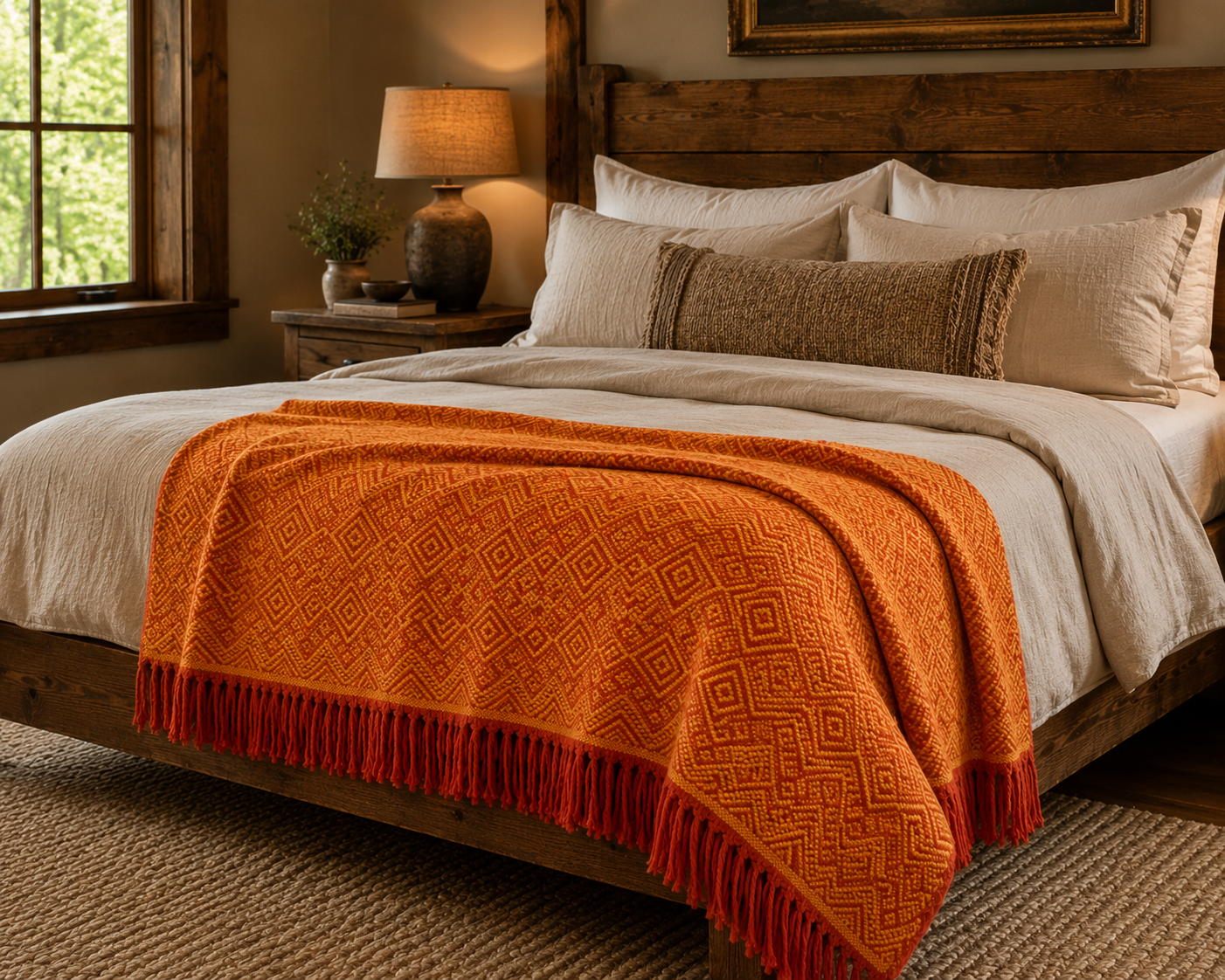 Andean Ember Alpaca Throw Blanket (Gold & Orange)