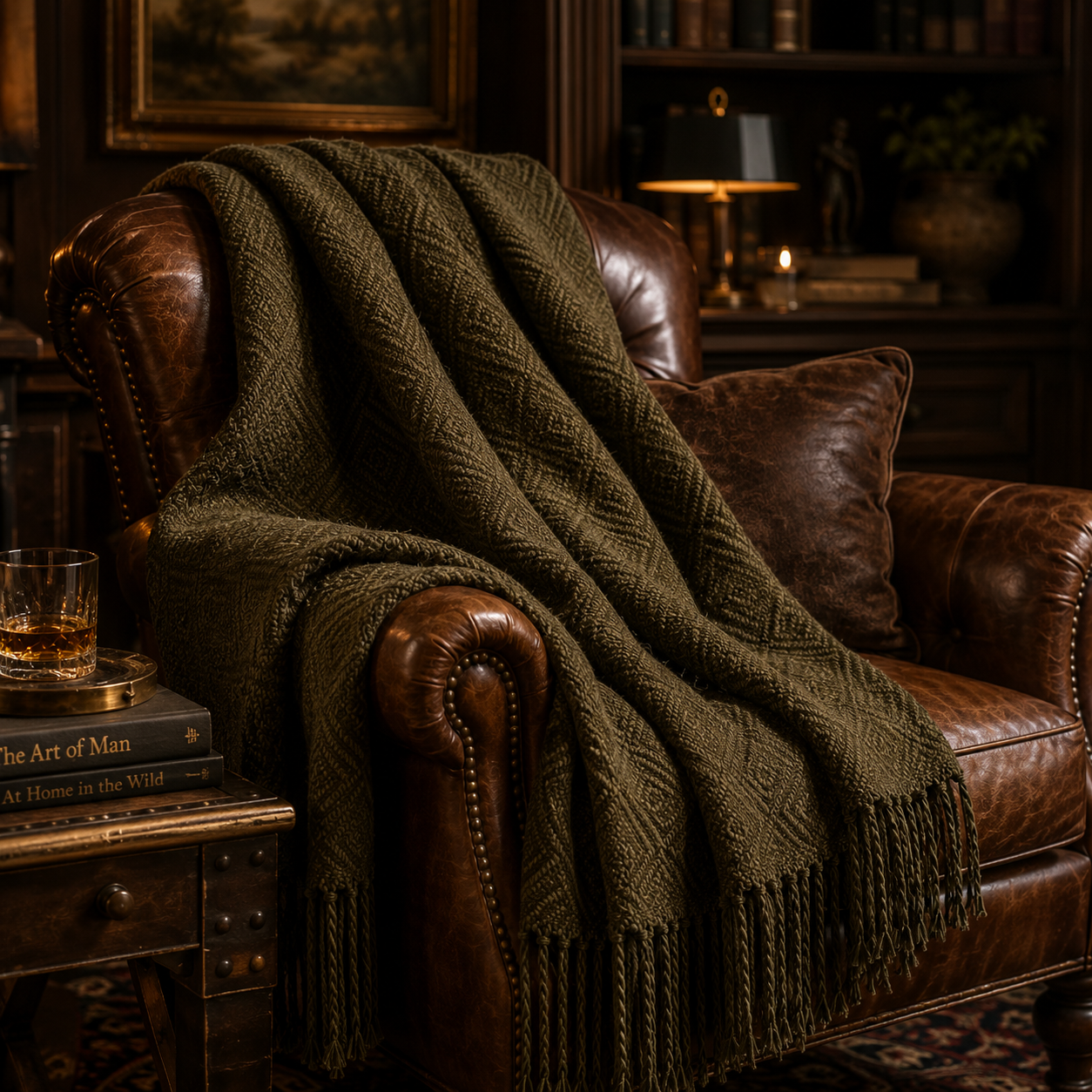 Hand-loomed Military Green Alpaca throw blanket