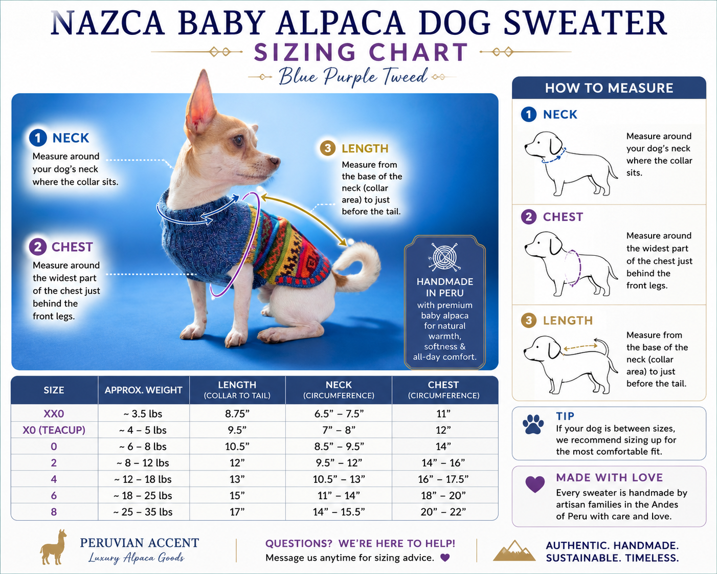 NAZCA Alpaca dog sweater BLUE PURPLE TWEED (Size XX0-8)