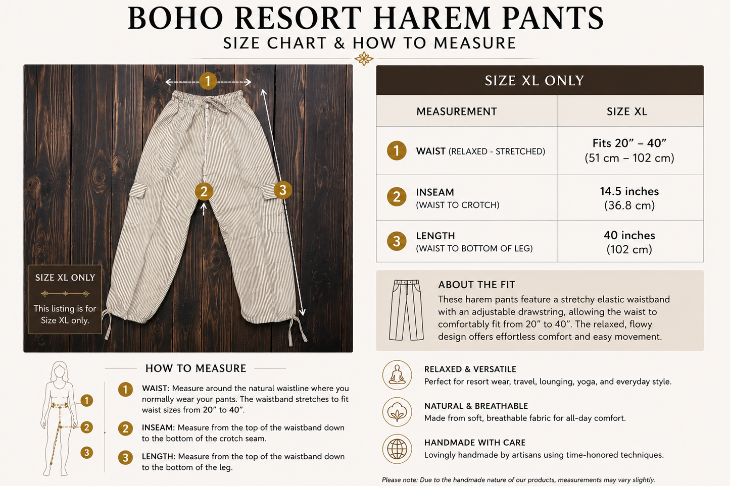 Luxury Boho Resort Harem Pants | Size XL Coastal Lounge Pants