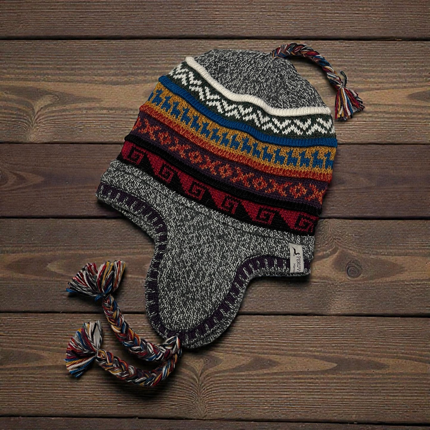 Reversible Alpaca Chullo Beanie (ROUND EAR). Size L.