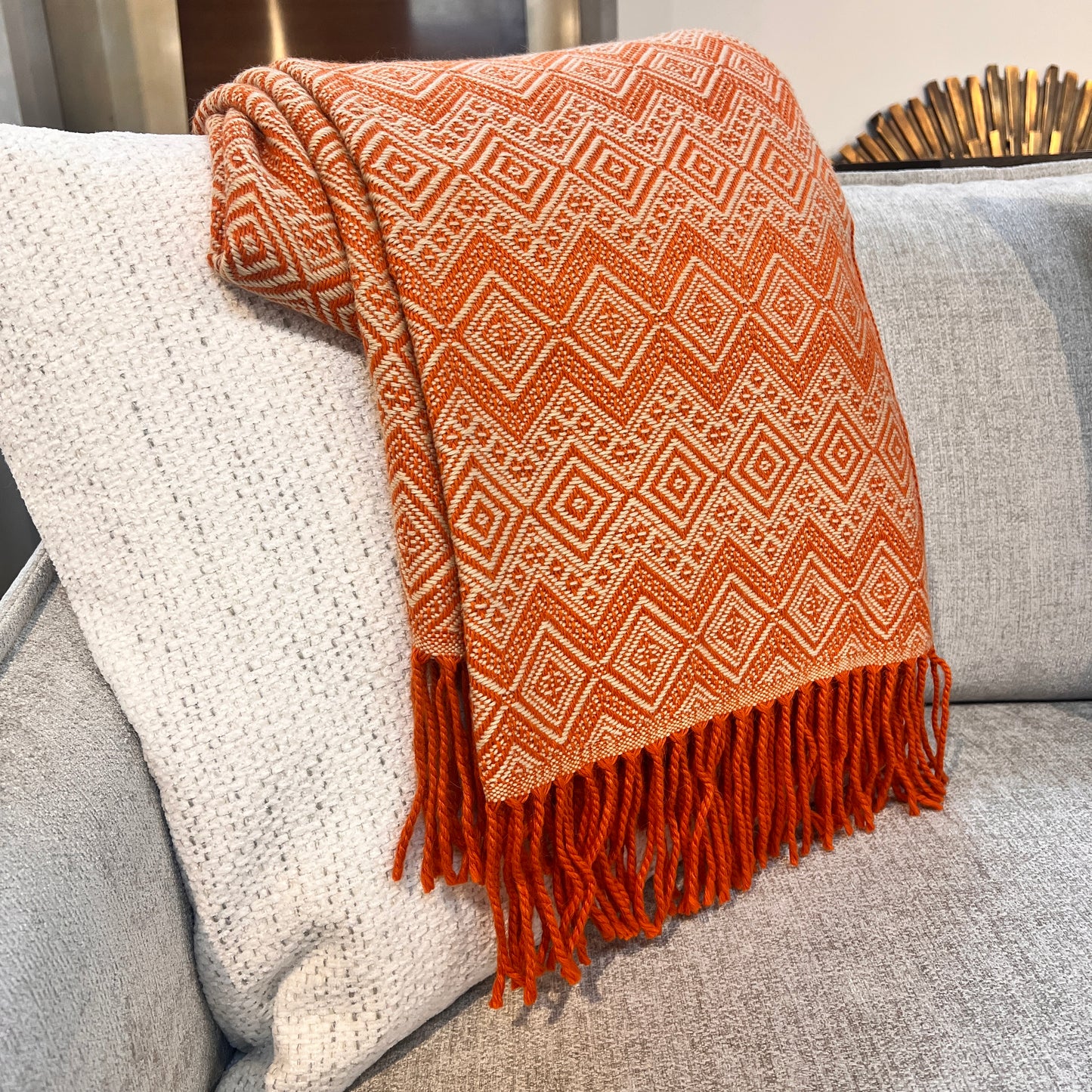 Terracotta Reserve Alpaca Throw Blanket (Beige & Orange)