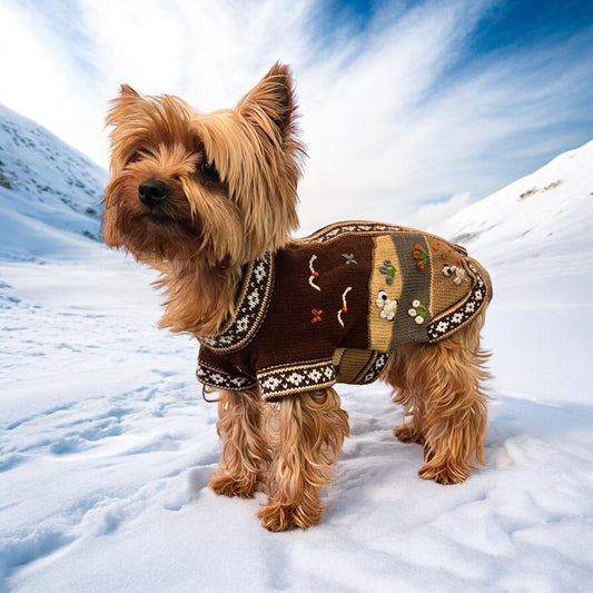 CAFE BROWN Handmade Peruvian Zip Up Dog Sweater  (Sizes: X0-10)