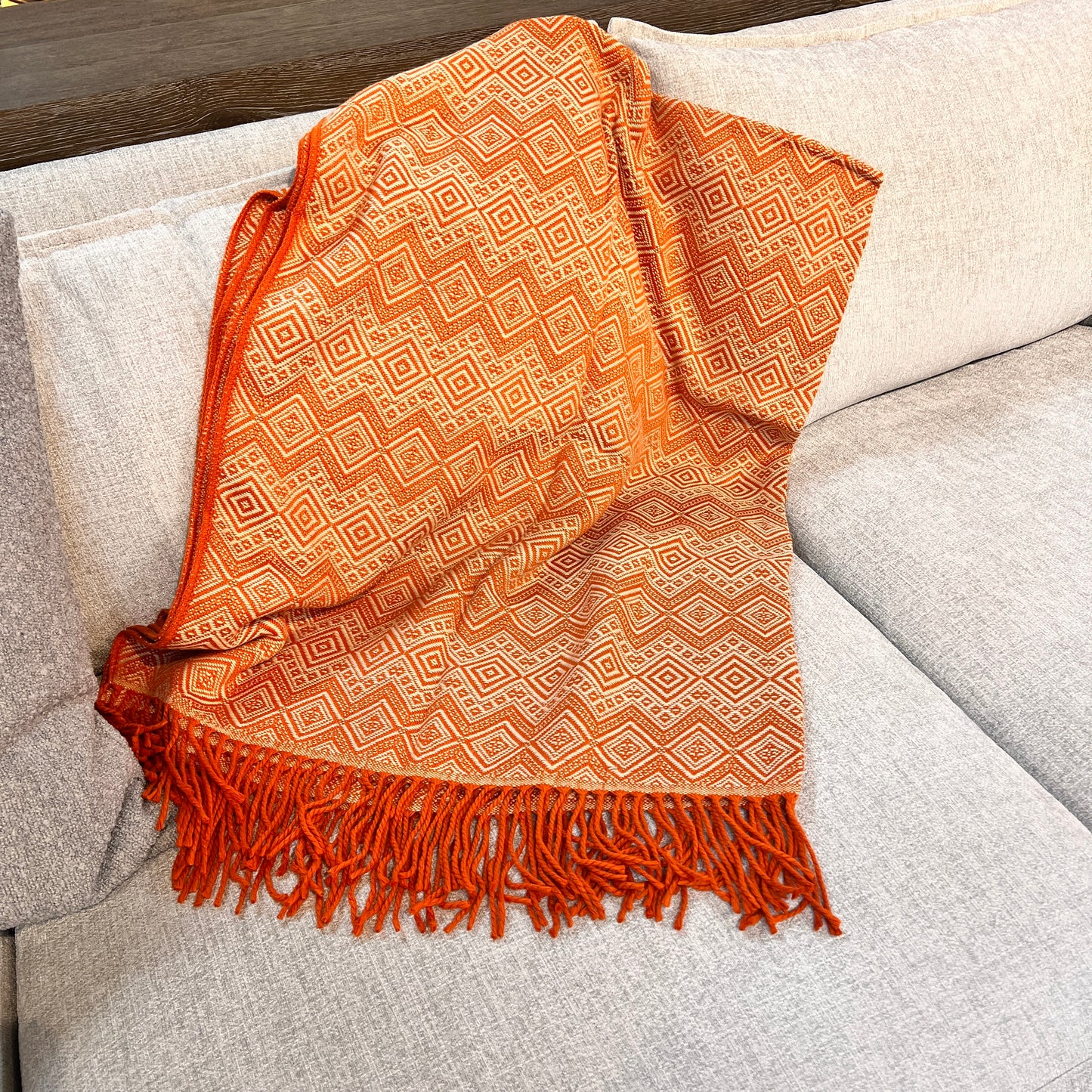 Terracotta Reserve Alpaca Throw Blanket (Beige & Orange)