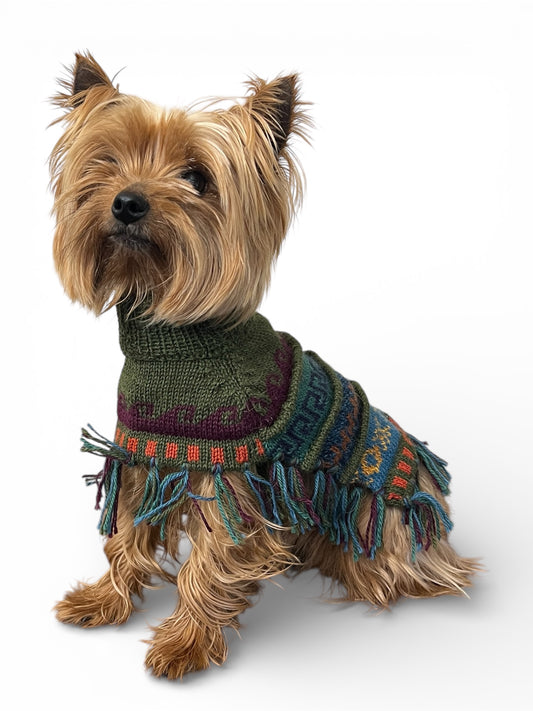 Military Green Alpaca Dog Poncho – Handmade in Peru (Sizes XX0–8)