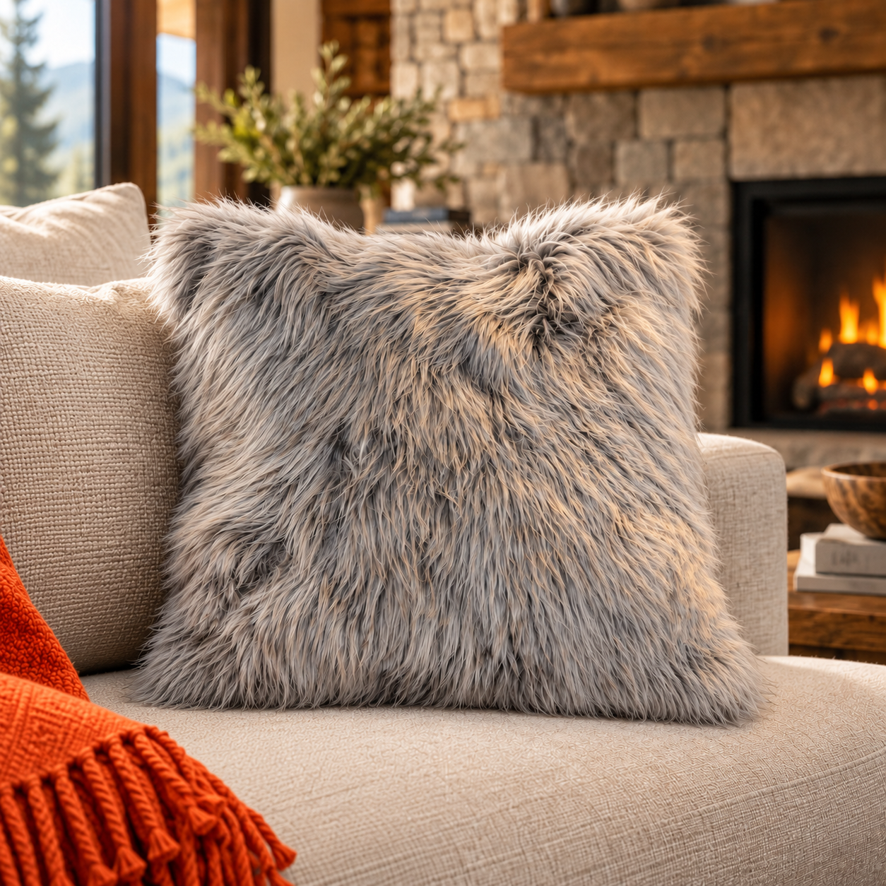 Luxury Baby Alpaca Fur Pillow | 20x20 Handmade Accent Pillow | Ultra Soft Hypoallergenic Home Décor | Silver, Gray & Taupe