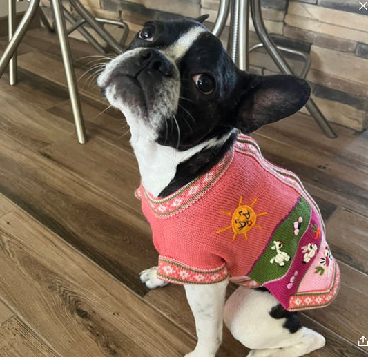 CORAL PINK zip up dog sweater (sizes X0-8)