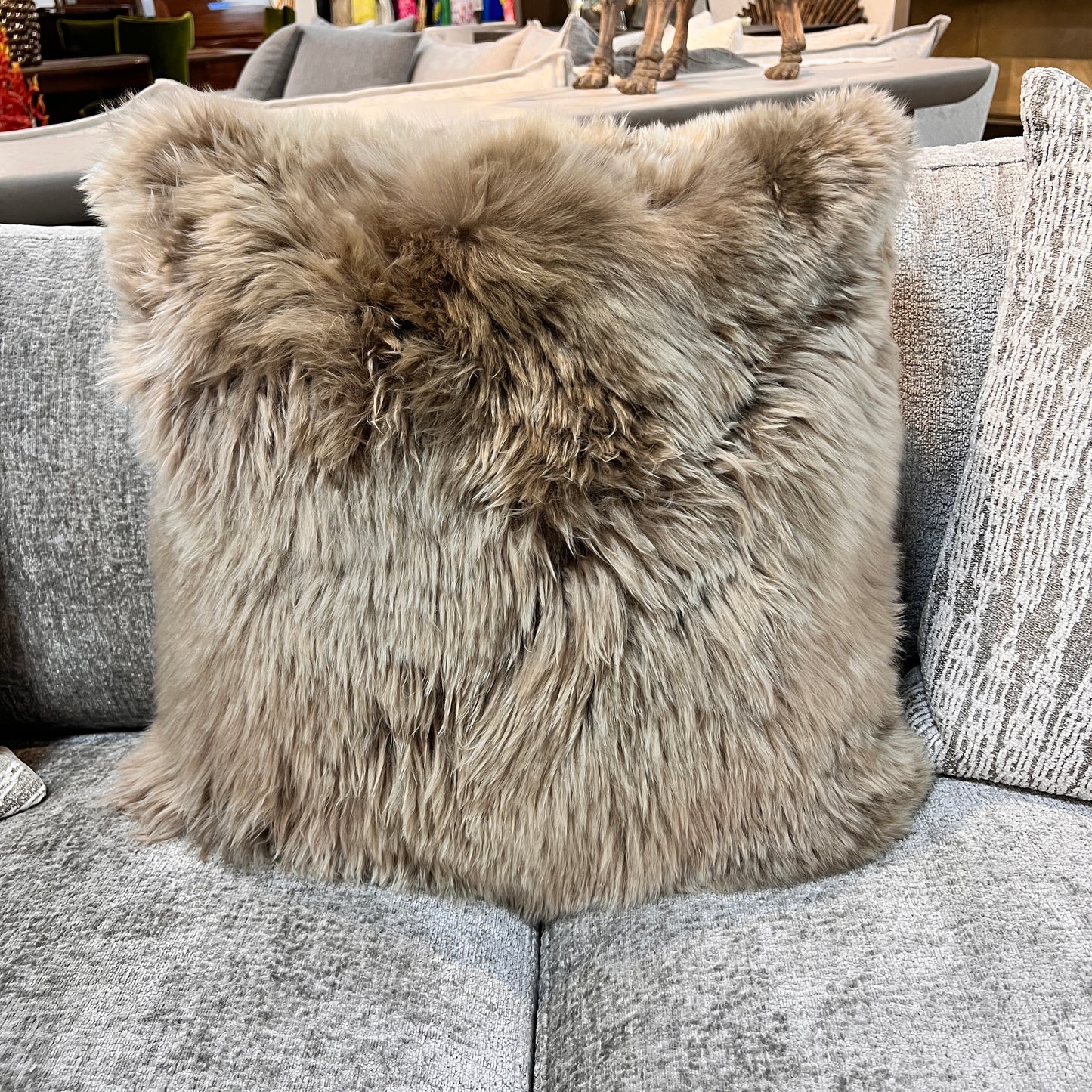 Luxury Baby Alpaca Fur Pillow | 20x20 Handmade Accent Pillow | Ultra Soft Hypoallergenic Home Décor | Silver, Gray & Taupe