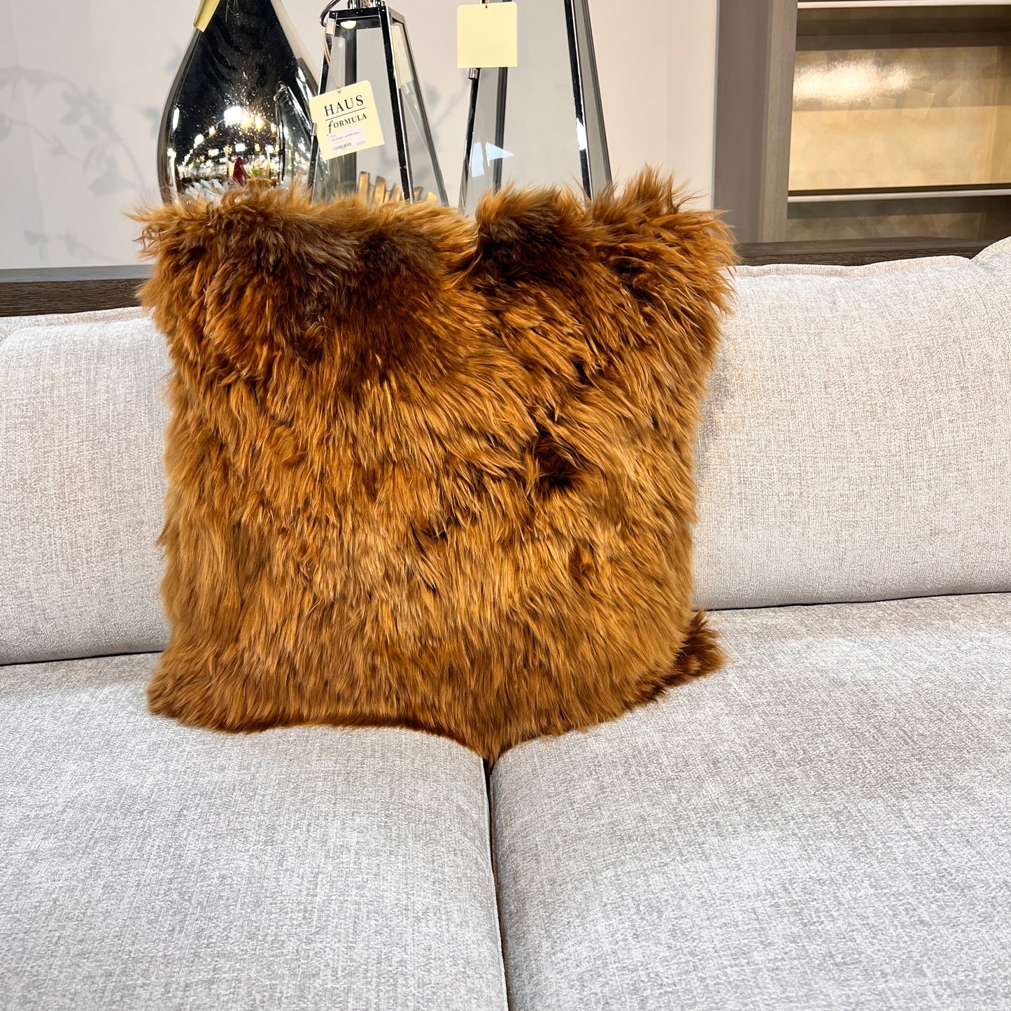 Luxury Baby Alpaca Fur Pillow – Andean Cognac | 20x20 Handmade Accent Pillow | Ultra Soft Hypoallergenic Home Décor