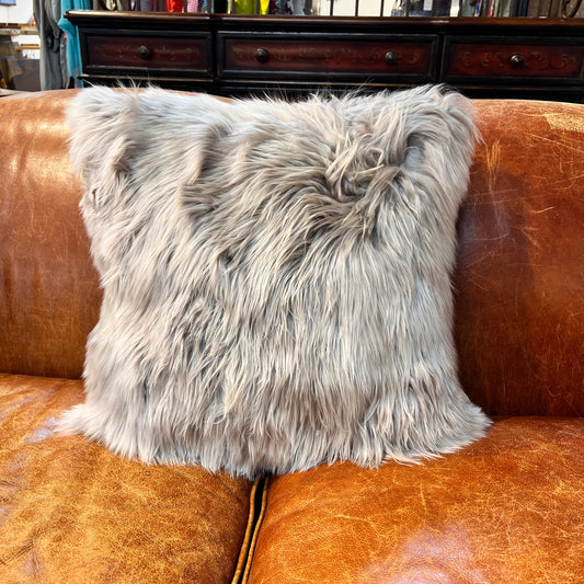 Luxury Baby Alpaca Fur Pillow | 20x20 Handmade Accent Pillow | Ultra Soft Hypoallergenic Home Décor | Silver, Gray & Taupe
