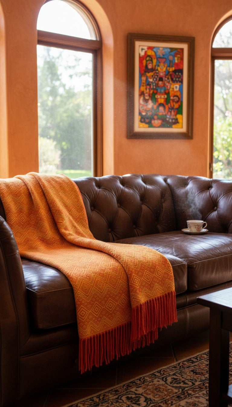 Andean Ember Alpaca Throw Blanket (Gold & Orange)
