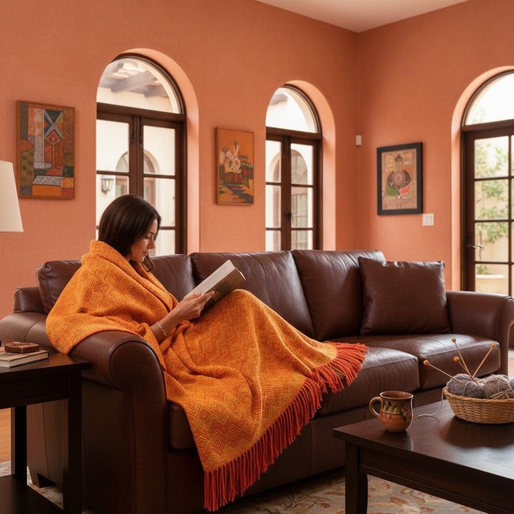 Andean Ember Alpaca Throw Blanket (Gold & Orange)