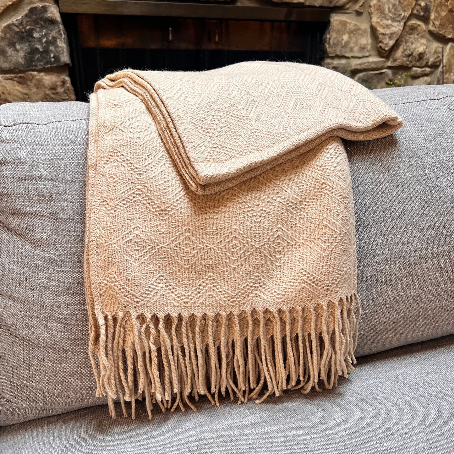 Handmade SOLID BEIGE Alpaca Throw Blanket