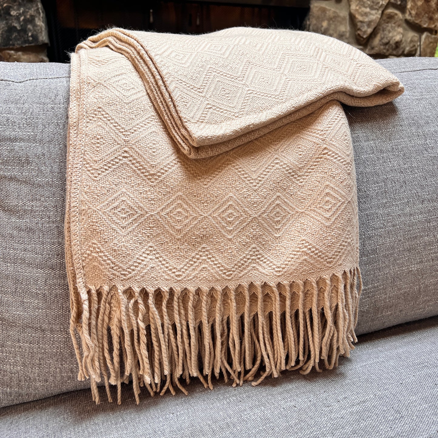 Handmade SOLID BEIGE Alpaca Throw Blanket
