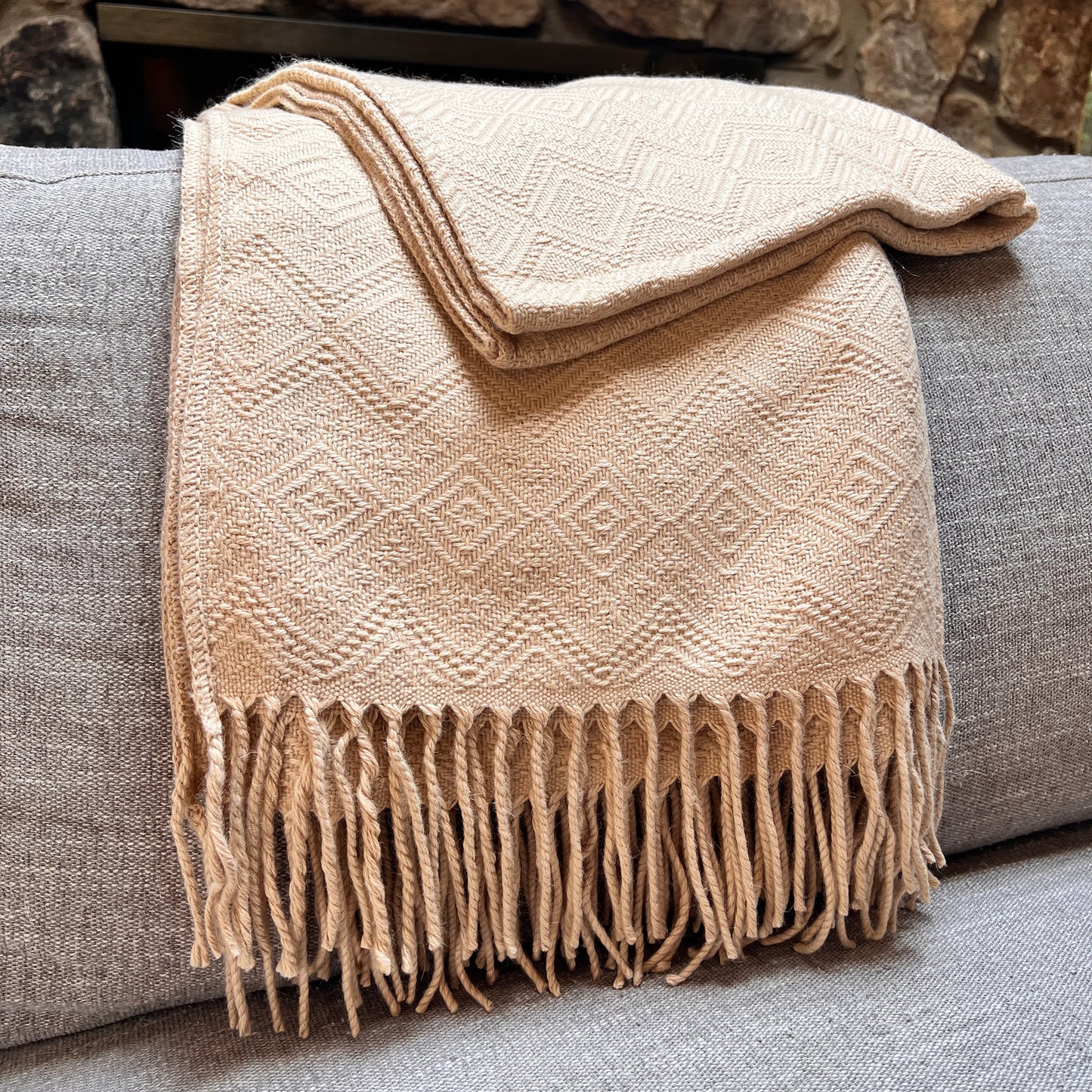 Handmade SOLID BEIGE Alpaca Throw Blanket