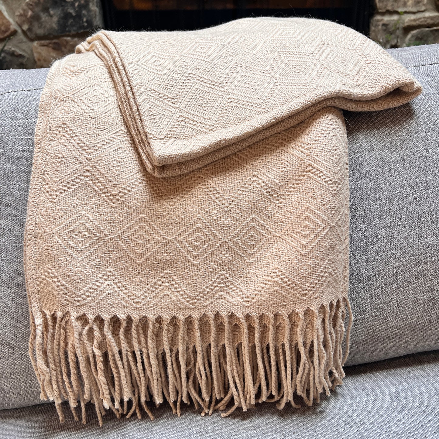 Handmade SOLID BEIGE Alpaca Throw Blanket