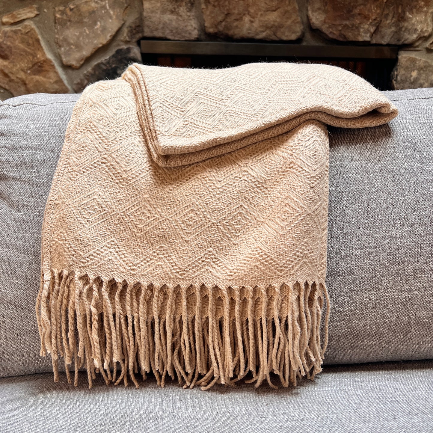 Handmade SOLID BEIGE Alpaca Throw Blanket