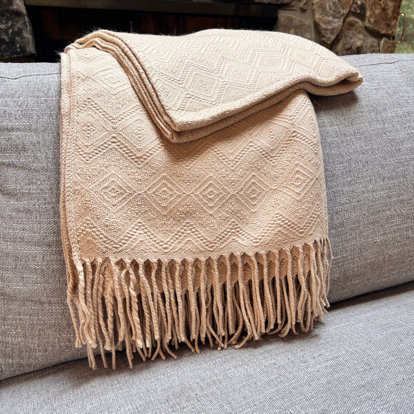 Handmade SOLID BEIGE Alpaca Throw Blanket
