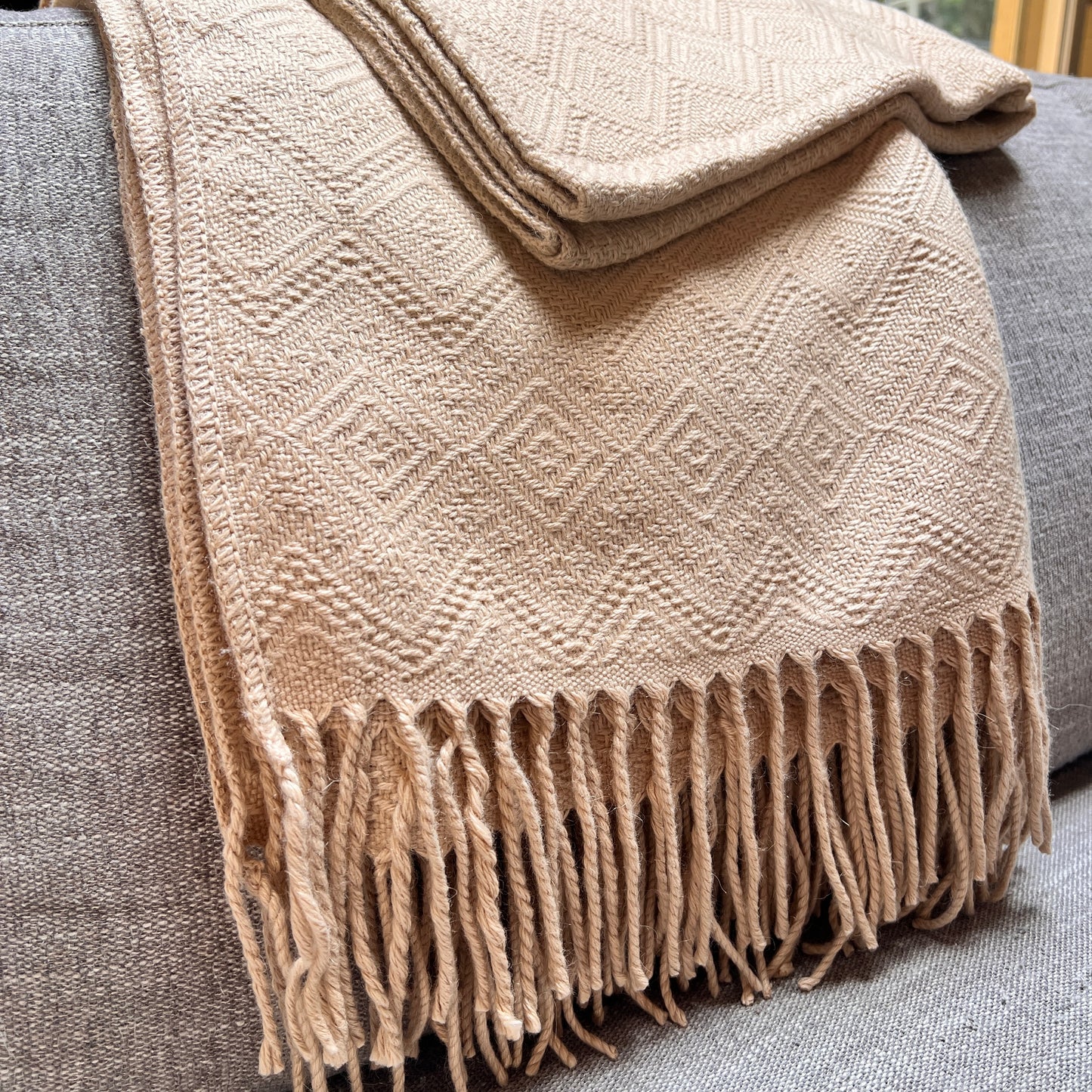 Handmade SOLID BEIGE Alpaca Throw Blanket