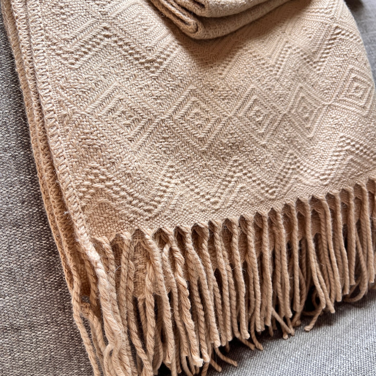 Handmade SOLID BEIGE Alpaca Throw Blanket