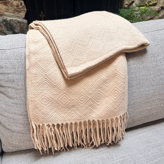 Handmade SOLID BEIGE Alpaca Throw Blanket