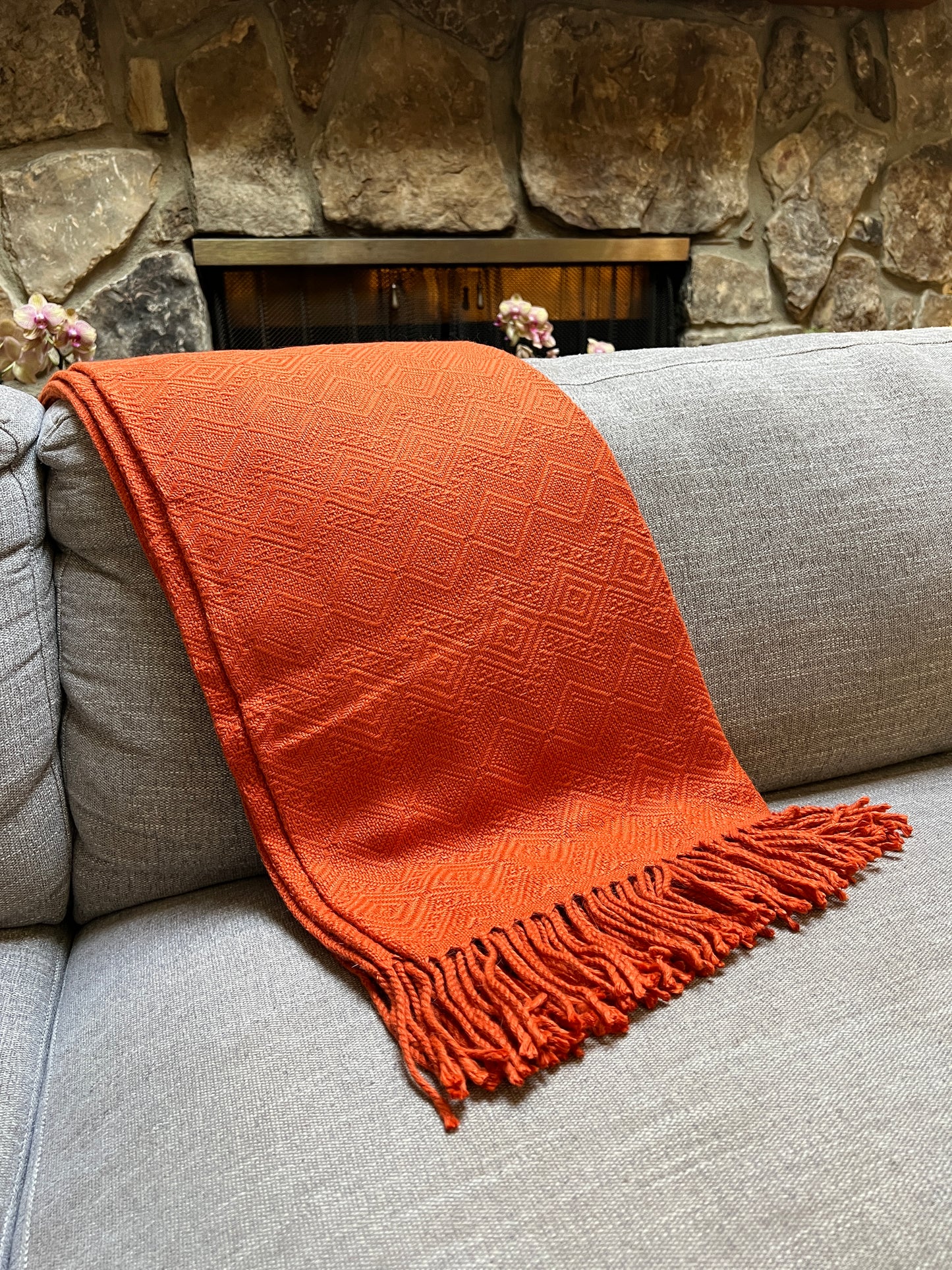 Luxury hand-loomed, Pumpkin Spice Alpaca Blanket