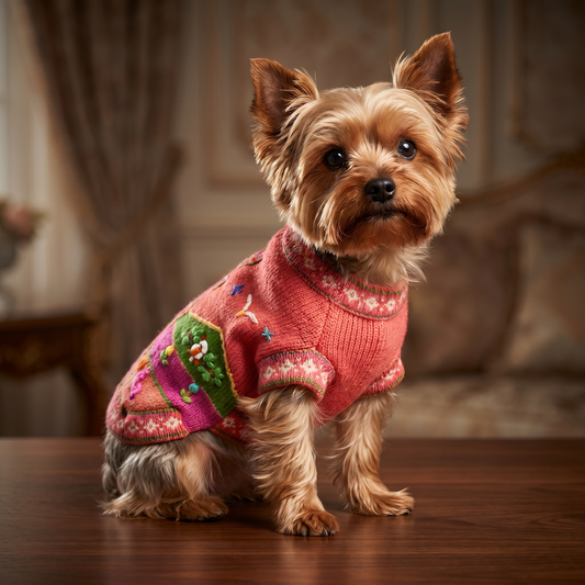 Luxury Coral Pink Handmade Dog Sweater | Artisan Peruvian Dog Clothes for Yorkies, Small & Medium Dogs (sizes XX0-14)