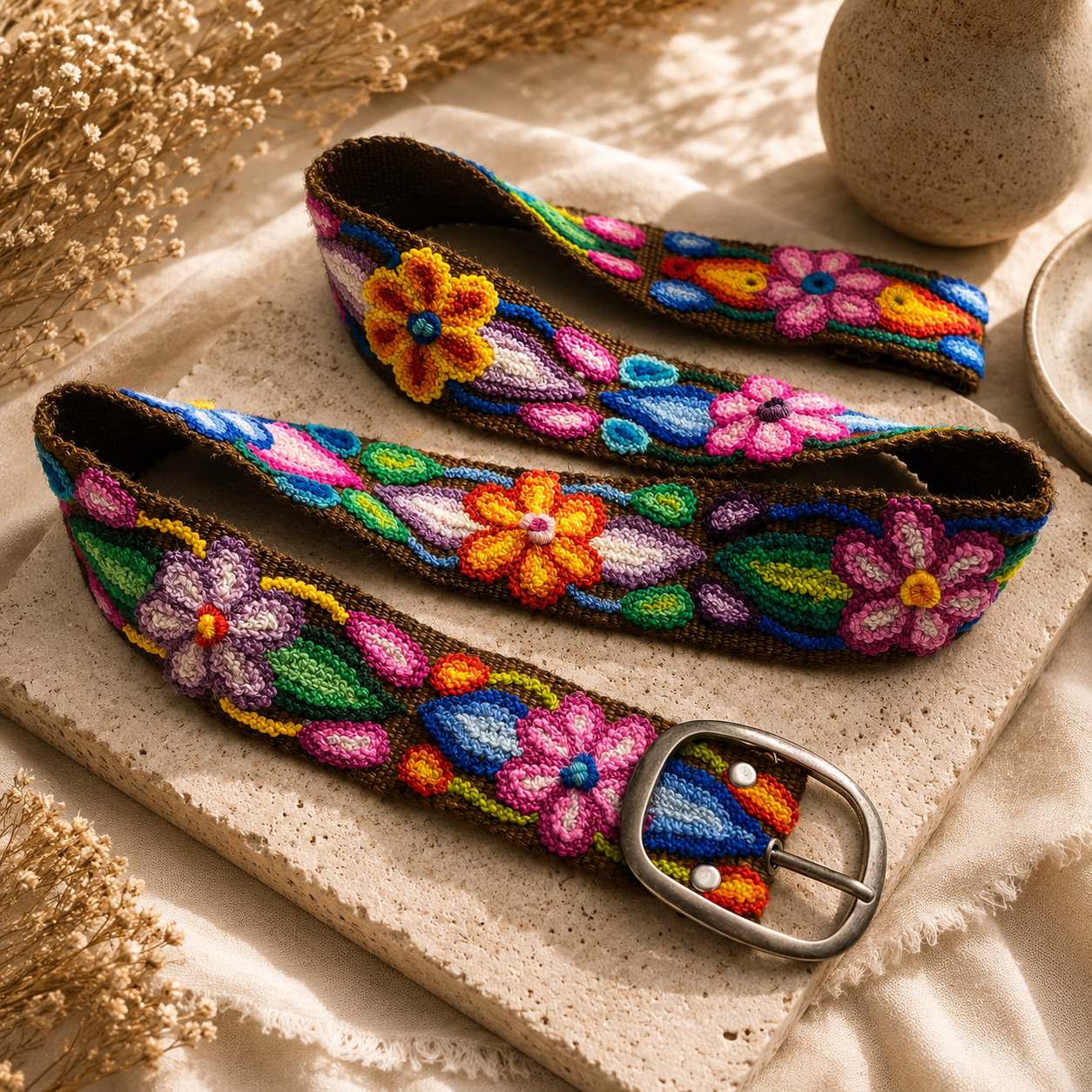Hand-Embroidered Alpaca Belt – SIZE L