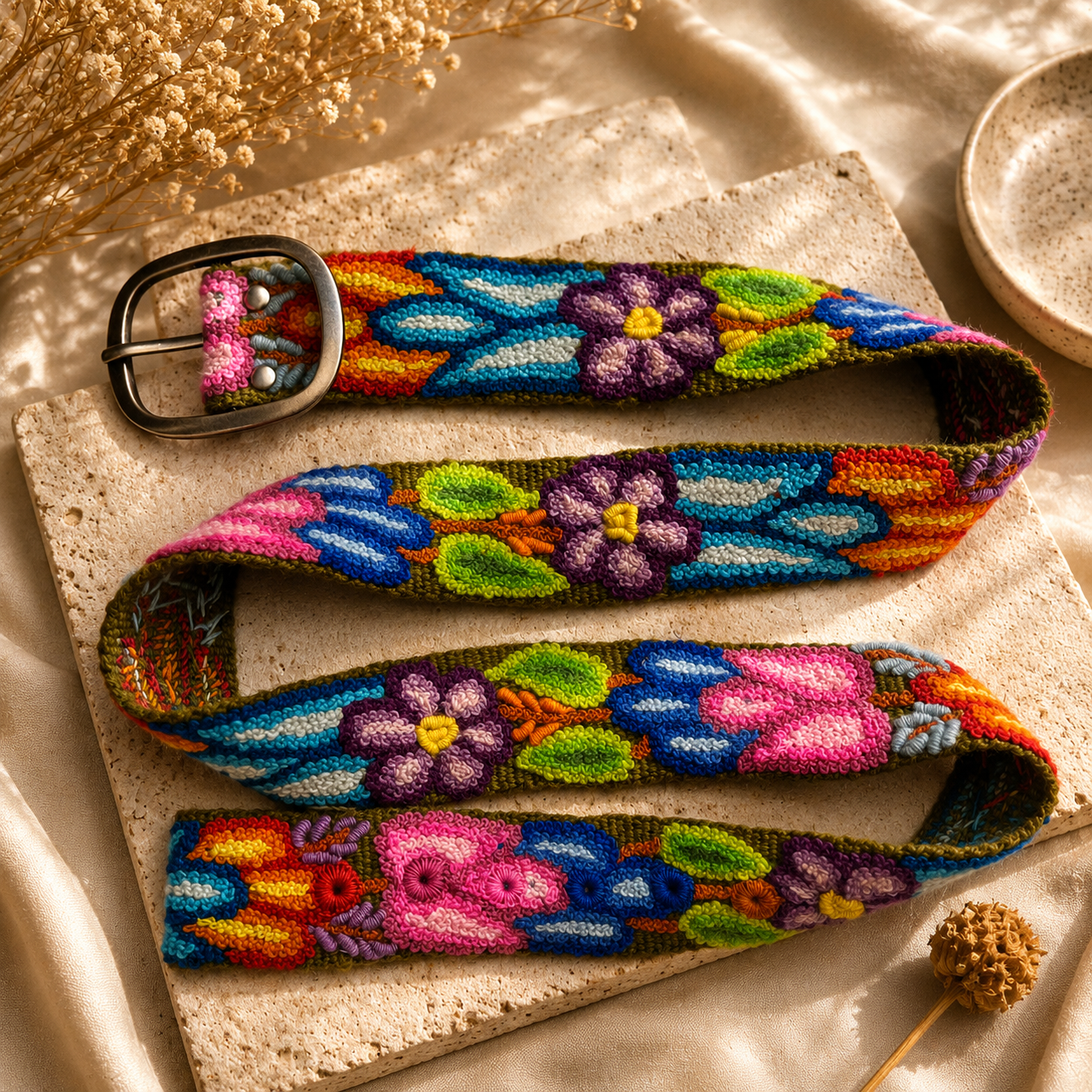 Hand-Embroidered Alpaca Belt – SIZE L